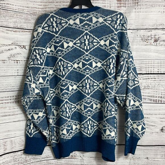 Vintage North country Eaton Sweater Mens XL knit geo print Wool Blend crew Neck - Picture 4 of 9